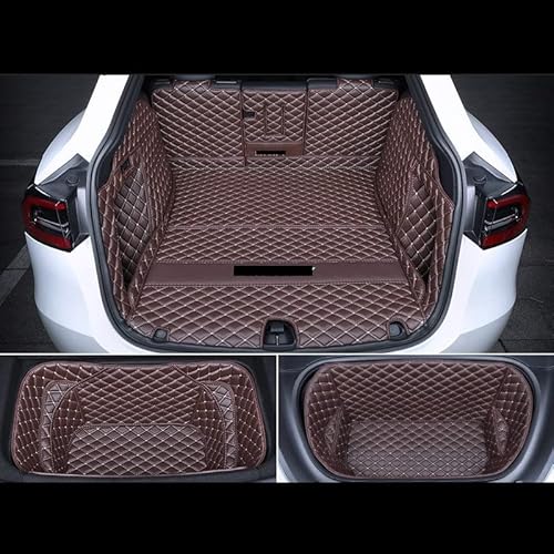 Vordere Und Hintere Kofferraummatte Für Tesla Für Model Y 2022-2023 Full Surround Microfiber Leather Protective Pad Interior Kofferraum(Kaffee) von YSQOFD