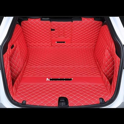 Vordere Und Hintere Kofferraummatte Für Tesla Für Model Y 2022-2023 Full Surround Microfiber Leather Protective Pad Interior Kofferraum(Red RM) von YSQOFD