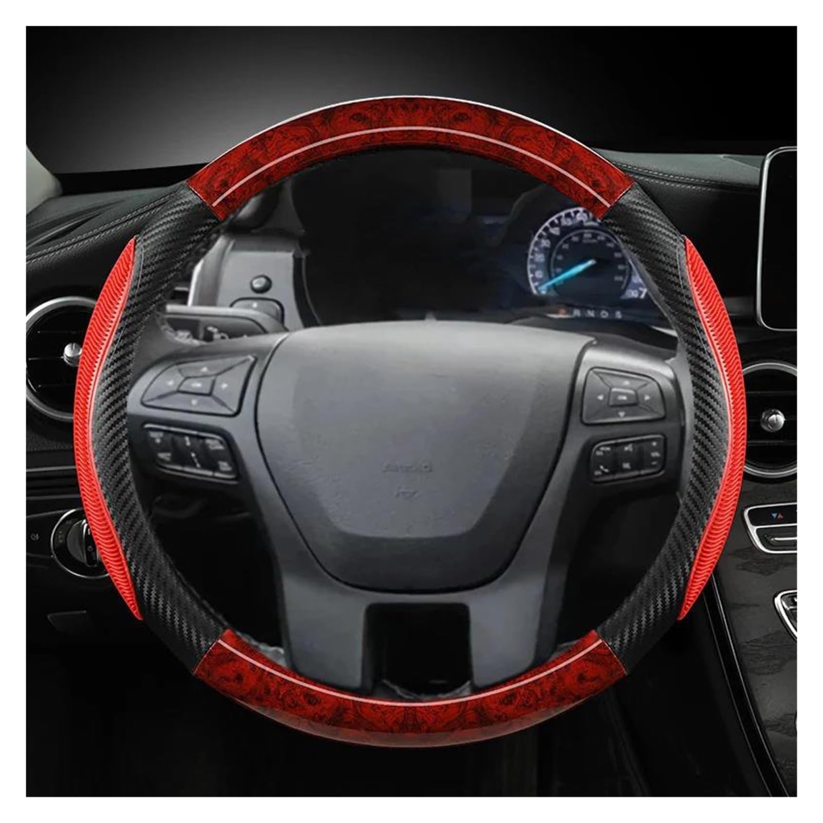 Auto Lenkradbezug Mahagoni Holzmaserung Auto Lenkradbezug für Ford für Ranger 2016 2017 2018 2019 für Everest 2016 2017 2018 2019 Lenkrad Abdeckung(Rot) von YSQOFDNFD