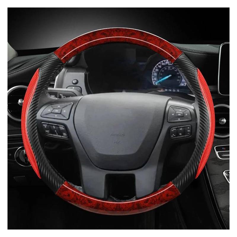 Auto Lenkradbezug Mahagoni Holzmaserung Auto Lenkradbezug für Ford für Ranger 2016 2017 2018 2019 für Everest 2016 2017 2018 2019 Lenkrad Abdeckung(Rot) von YSQOFDNFD