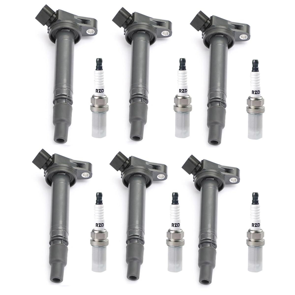 Zündspulen mit Zündkerzen, passend für Lexus IS II Toyota Avensis Camry RAV4 II Fortuner Land Cruiser 90919-02260 IK20TT (Zündkerze, 6 Stück) von YTRAVHI