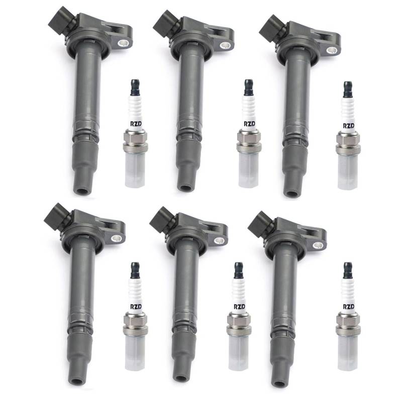 Zündspulen mit Zündkerzen, passend für Lexus IS II Toyota Avensis Camry RAV4 II Fortuner Land Cruiser 90919-02260 IK20TT (Zündkerze, 6 Stück) von YTRAVHI