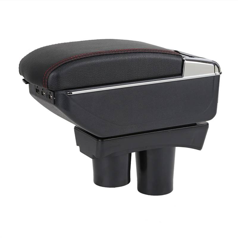 Für C-Elysee Elysee Für Peugeot 301 Dual Layer Retractable Armlehnenbox Central Store Content Box Mit Getränkehalter Aschenbecher(Red-Black) von YTREAMC
