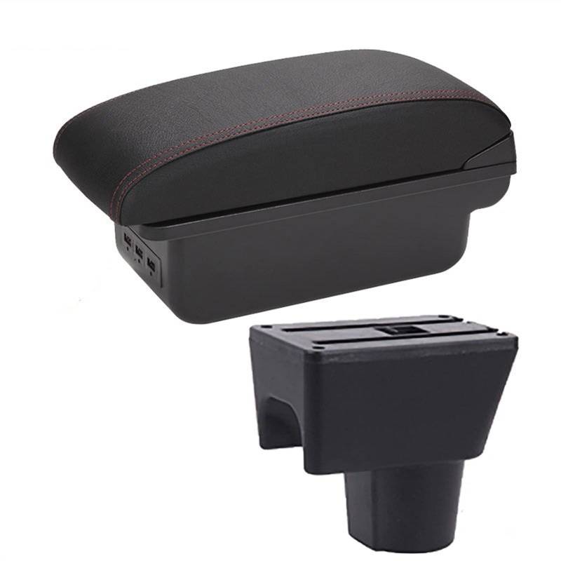 Für Dacia Duster Nachrüstteile Innenaufbewahrungsbox USB Einfache Installation Auto Armlehne Box(Black- red line) von YTREAMC