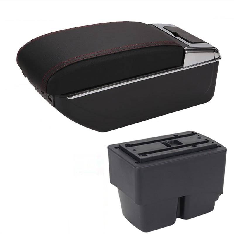 Für Ford Fiesta Interieurteile Spezial Nachrüstteile Center Ablagebox Mit USB(Black- red line) von YTREAMC