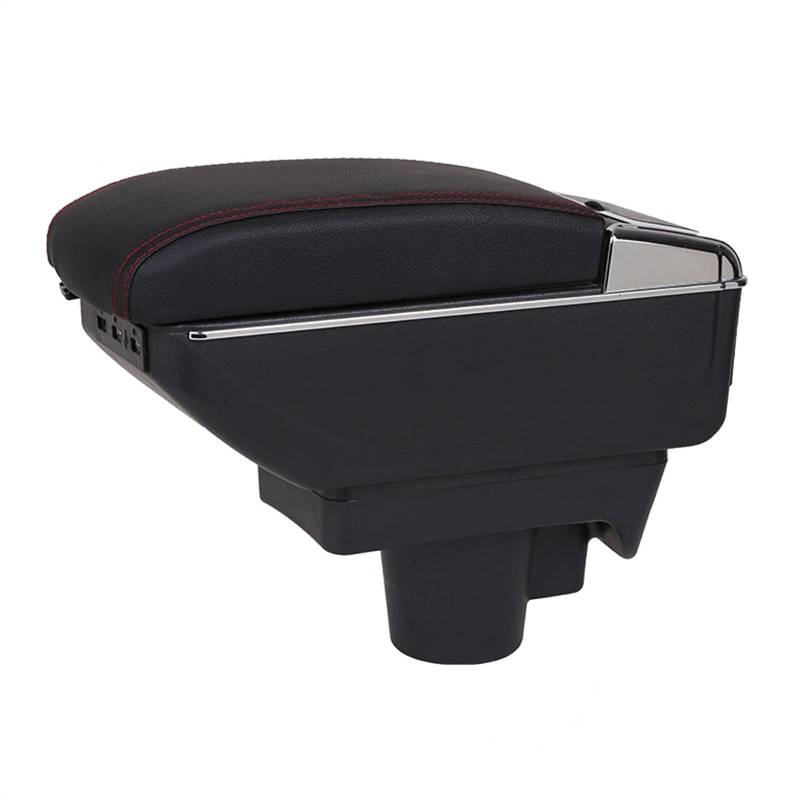 Für Opel Astra Armlehnenbox Gedehnt Doppelschicht Auto Zentralarmlehnen Aufbewahrungsbox U-SB Getränkehalter Aschenbecher(Red-Black) von YTREAMC