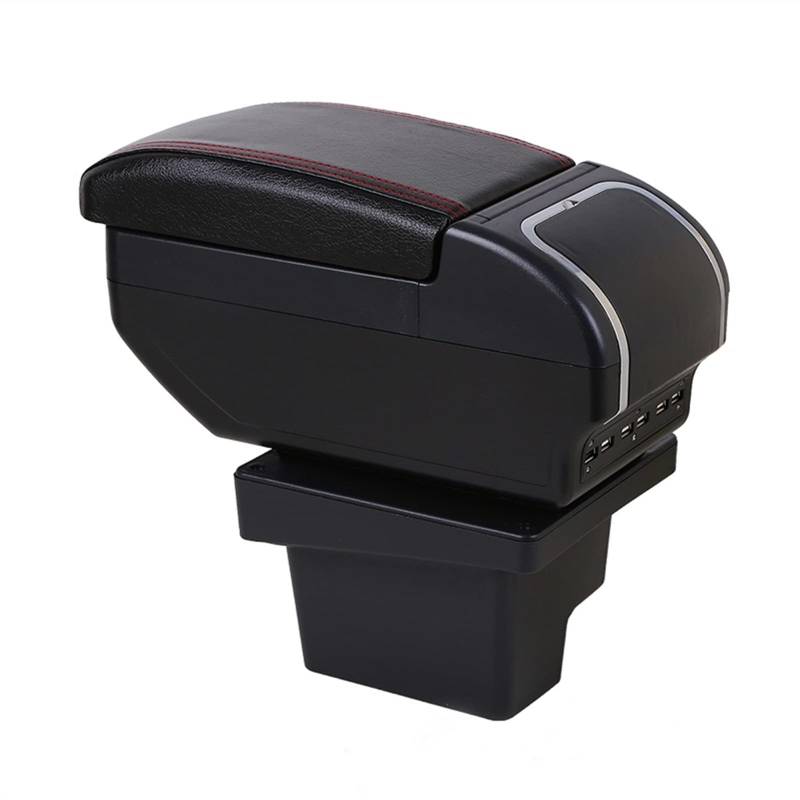 Für V-W Tiguan 2007-2016 PU-Leder Central Store Content Box Dual Layer Versenkbare Armlehnenbox(Red-Black) von YTREAMC