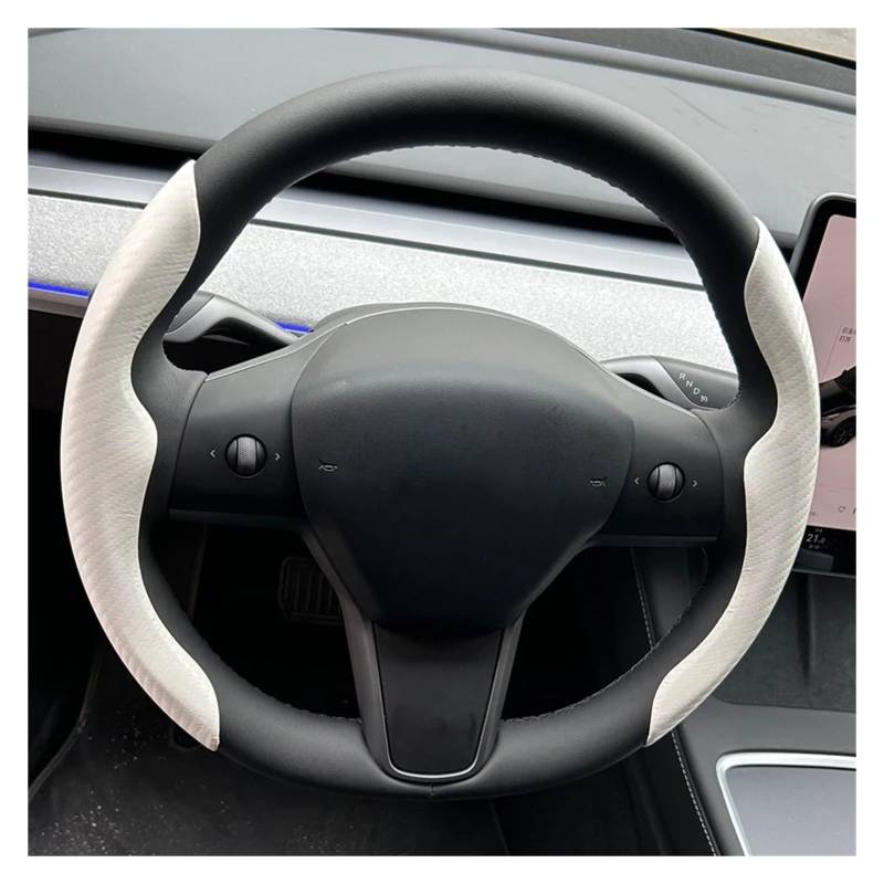 Lenkradhüllen Für Tesla Für Model Für Y 3 Für Highland 2024 2023 2022 Zubehör Carbon Faser Wildleder Lenkrad Abdeckung Lenkrad Schutzhülle(Carbon Fiber White) von YUCHUJCGSS
