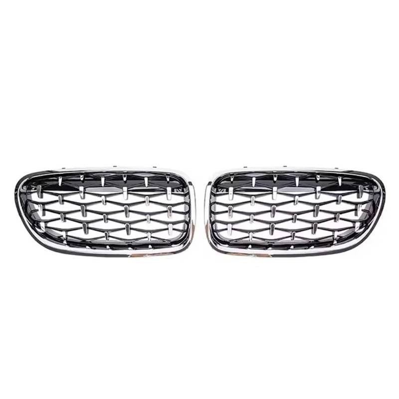 Nierengitter Grill Für 5er F10 F11 F18 2010-2017 528i 535i Silberne Diamanten-Stil Obere Renngitter Frontstoßstange Doppellamellengitter Kühlergrill Vorne(Diamond-Silver) von YUCHUJCGSS