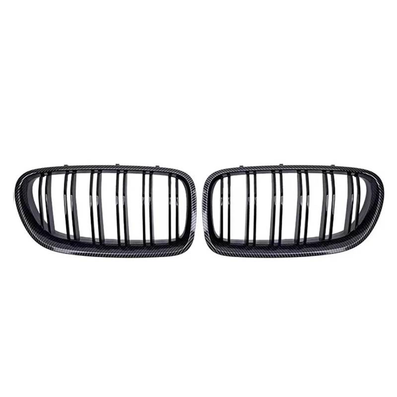 Nierengitter Grill Für 5er F10 F11 F18 2010-2017 528i 535i Silberne Diamanten-Stil Obere Renngitter Frontstoßstange Doppellamellengitter Kühlergrill Vorne(Double-Carbon Look) von YUCHUJCGSS