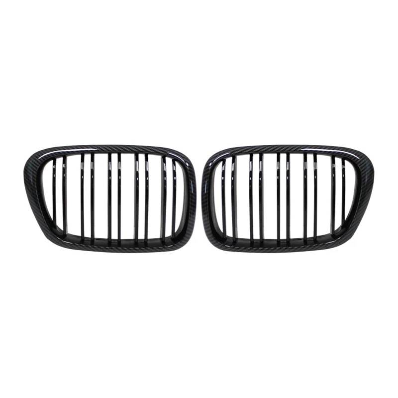 Nierengitter Grill Für E39 5-Serie 525 528 530 Für M5 1997 1998 1999 2000 2001 2002 2003 Front Hood Niere Grill ABS Dual Line Kühlergrill Vorne(Carbon Look) von YUCHUJCGSS