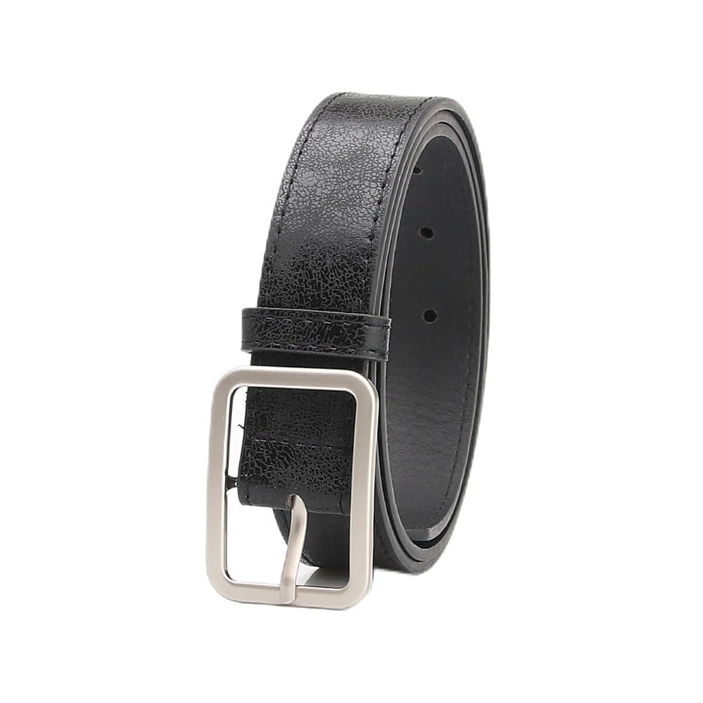 Weiblicher Vintage-Gürtel, Frauenmieder, verstellb Women's Bright Surface PU Leather Belt - Adjustable Square Pin Buckle for Dress Jeans(Black) von YUEKOPOU
