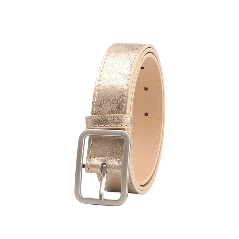 Weiblicher Vintage-Gürtel, Frauenmieder, verstellb Women's Bright Surface PU Leather Belt - Adjustable Square Pin Buckle for Dress Jeans(Gold) von YUEKOPOU