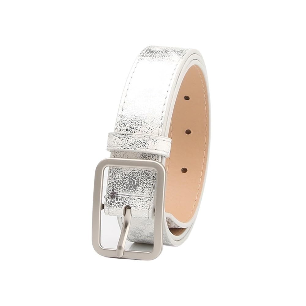 Weiblicher Vintage-Gürtel, Frauenmieder, verstellb Women's Bright Surface PU Leather Belt - Adjustable Square Pin Buckle for Dress Jeans(Silver) von YUEKOPOU