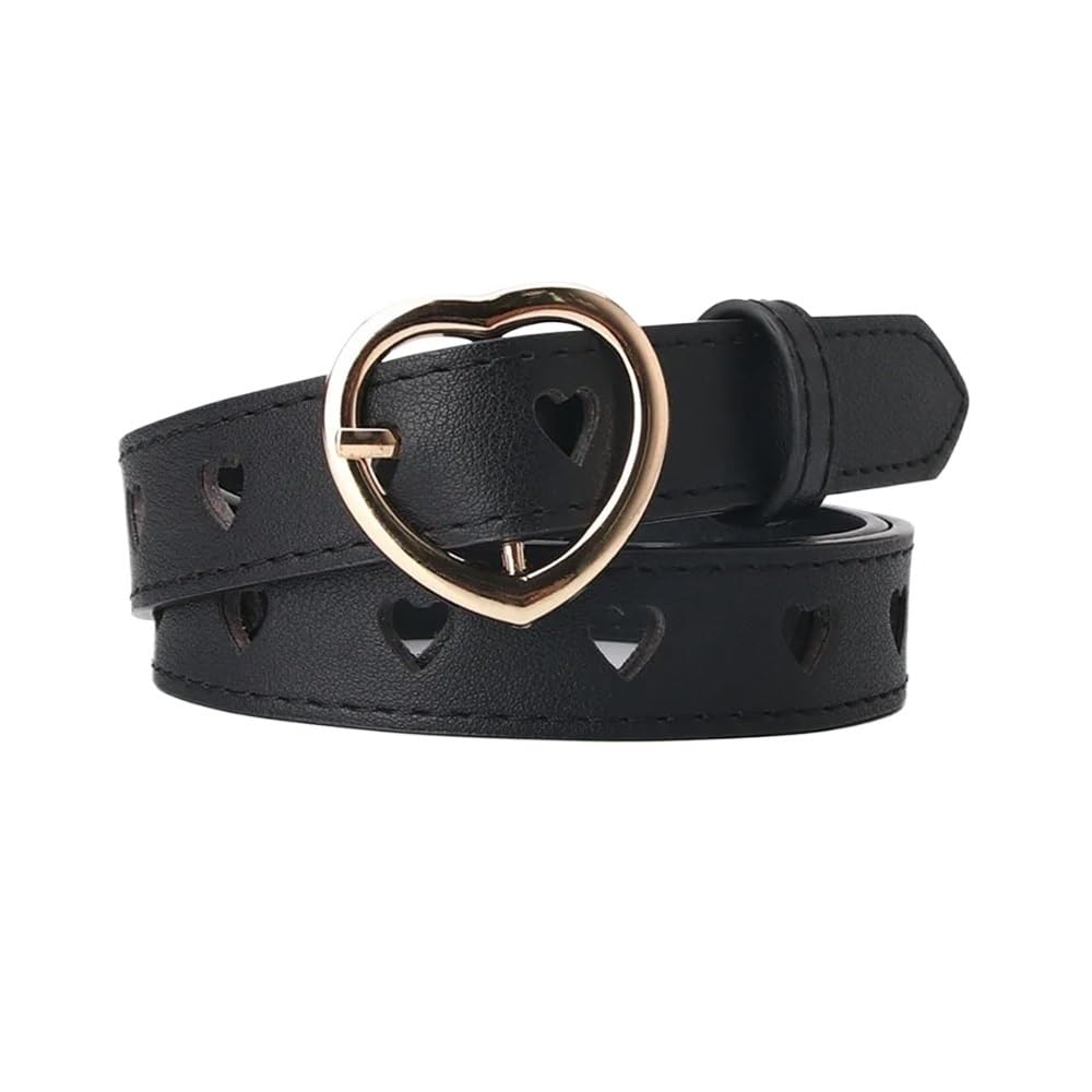 Weiblicher Vintage-Gürtel, Frauenmieder, verstellb Women's Vintage Hollow Out Heart Waist Belt - Stylish Leather Pin Buckle for Trousers,(Pu Black) von YUEKOPOU