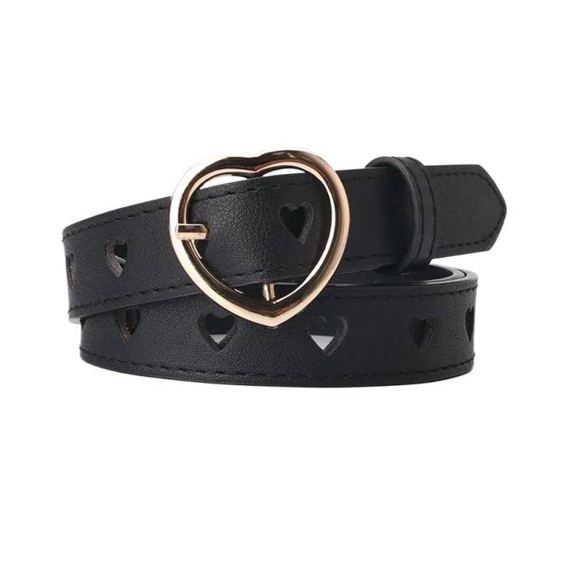 Weiblicher Vintage-Gürtel, Frauenmieder, verstellb Women's Vintage Hollow Out Heart Waist Belt - Stylish Leather Pin Buckle for Trousers,(Pu Black) von YUEKOPOU