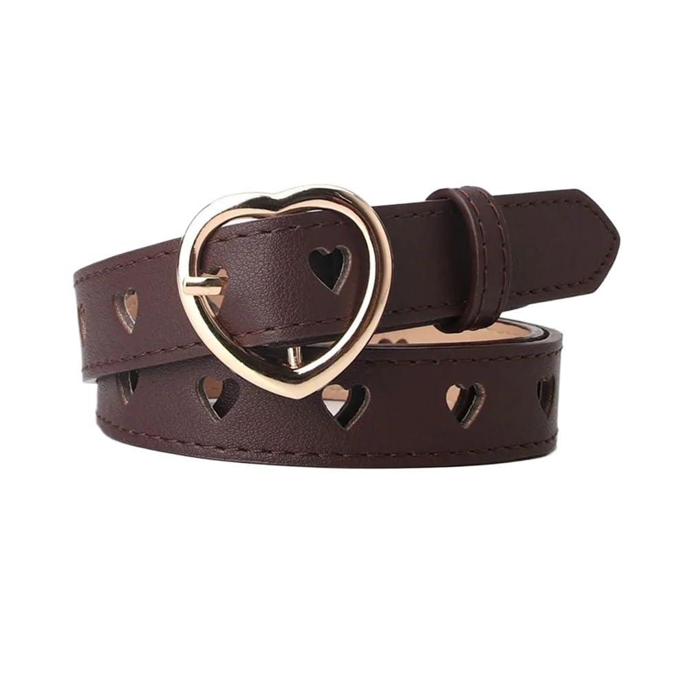 Weiblicher Vintage-Gürtel, Frauenmieder, verstellb Women's Vintage Hollow Out Heart Waist Belt - Stylish Leather Pin Buckle for Trousers,(Pu Coffee) von YUEKOPOU
