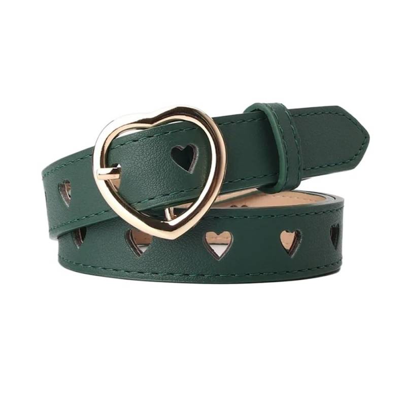 Weiblicher Vintage-Gürtel, Frauenmieder, verstellb Women's Vintage Hollow Out Heart Waist Belt - Stylish Leather Pin Buckle for Trousers,(Pu Green) von YUEKOPOU