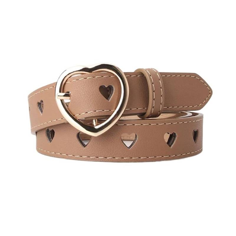 Weiblicher Vintage-Gürtel, Frauenmieder, verstellb Women's Vintage Hollow Out Heart Waist Belt - Stylish Leather Pin Buckle for Trousers,(Pu Khaki) von YUEKOPOU