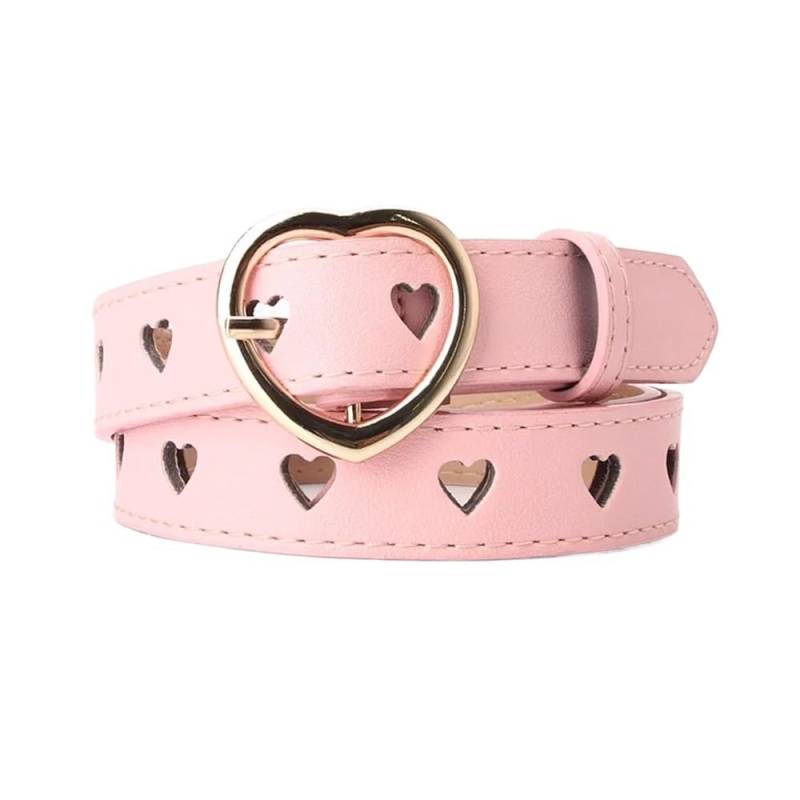 Weiblicher Vintage-Gürtel, Frauenmieder, verstellb Women's Vintage Hollow Out Heart Waist Belt - Stylish Leather Pin Buckle for Trousers,(Pu Pink) von YUEKOPOU