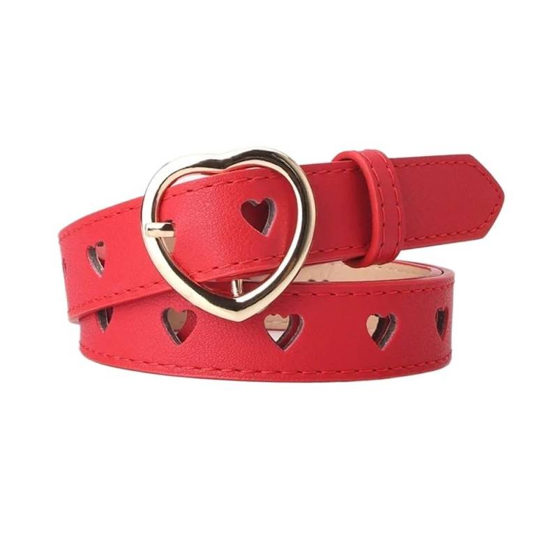 Weiblicher Vintage-Gürtel, Frauenmieder, verstellb Women's Vintage Hollow Out Heart Waist Belt - Stylish Leather Pin Buckle for Trousers,(Pu Red) von YUEKOPOU