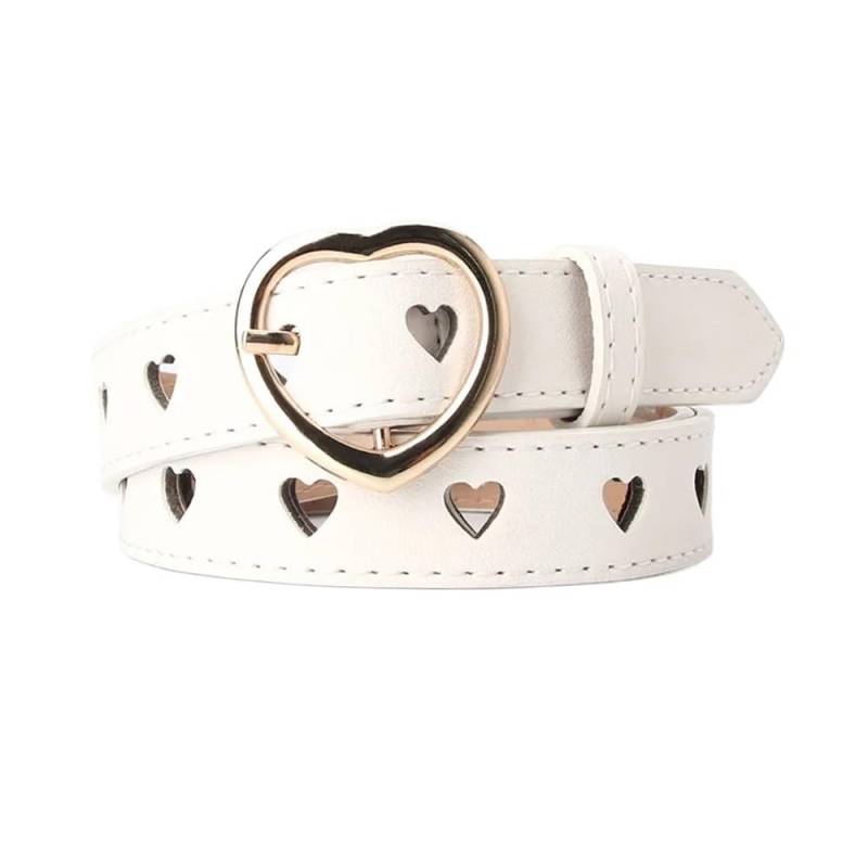 Weiblicher Vintage-Gürtel, Frauenmieder, verstellb Women's Vintage Hollow Out Heart Waist Belt - Stylish Leather Pin Buckle for Trousers,(Pu White) von YUEKOPOU