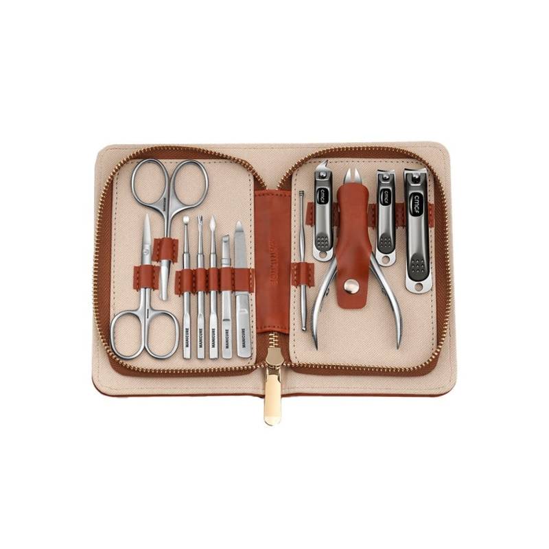 YUEKOPOU 9-Piece Stainless Steel Nail Care Set - Professional Pedicure Kit with Portable Zipper Leather Case for Home and Travel Use(C 12 Piece Set) von YUEKOPOU