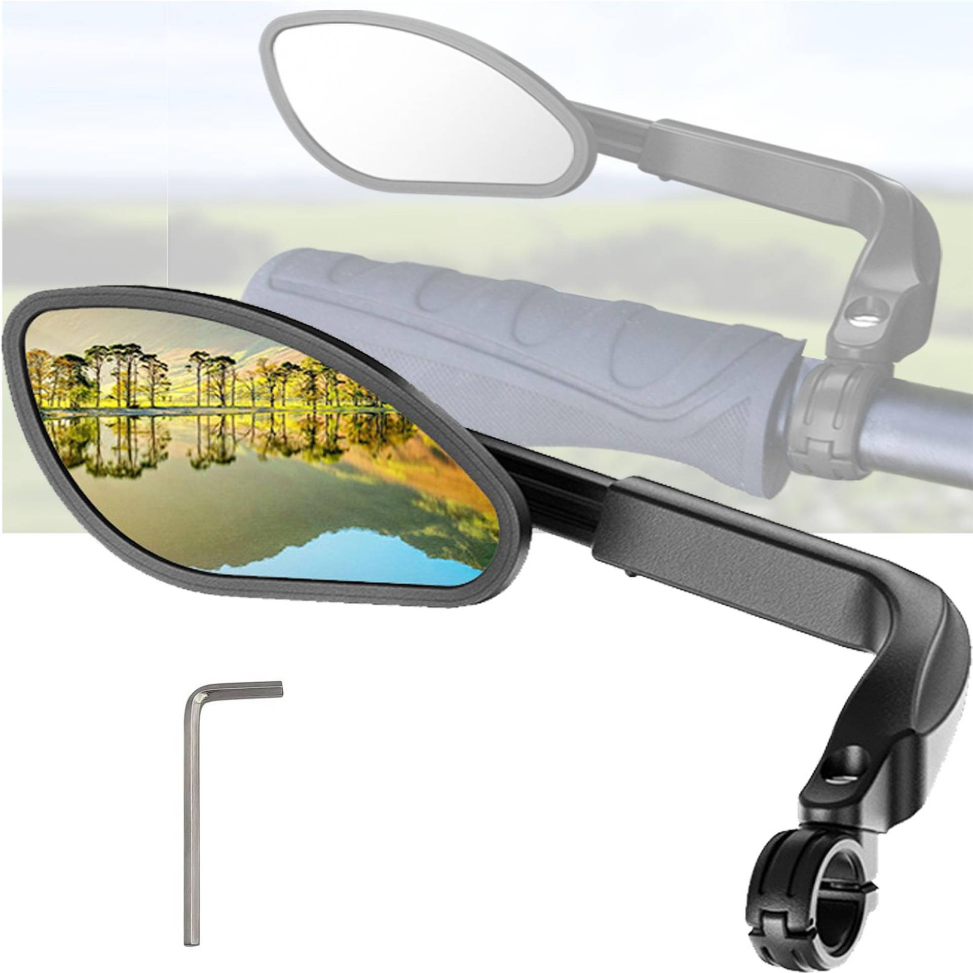 YUEMING Fahrradspiegel Einziehbare Rückspiegel Edelstahl Spiegelfläche Verstellbarer 360°Drehung Fahrrad Spiegel für Links Lenker 21-26mm Fahrradspiegel für E-Bike Lenker Sicherer Spiegel von YUEMING