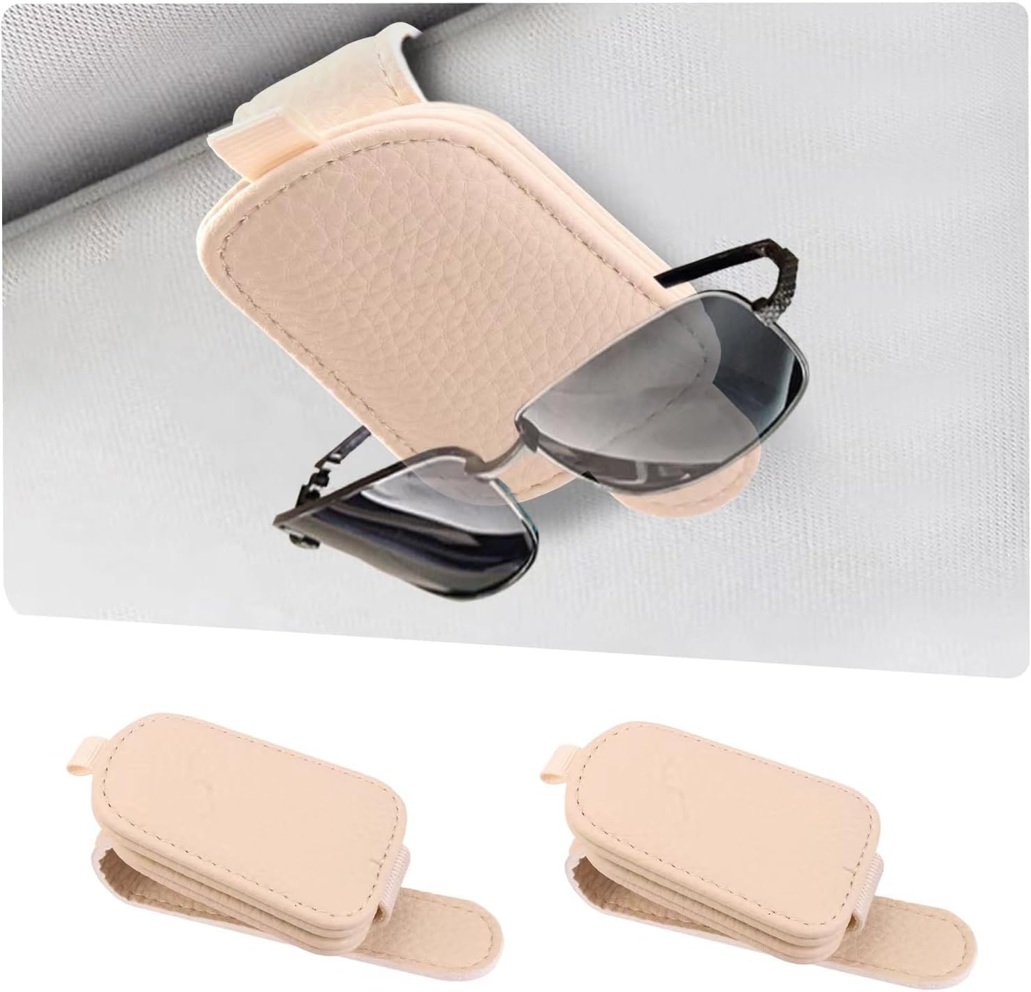 YUEONEWIN 2 Pack Brillenhalter für Auto Sonnenblende, Leder Sonnenbrillenhalter Auto Visier Zubehör Sonnenbrillen Halterung Magnetische Ticket Clip(Beige YUEONEWIN 2 Pack Brillenhalter für Auto Sonnenblende, Leder Sonnenbrillenhalter Auto Visier Zubehör Sonnenbrillen Halterung Magnetische Ticket Clip(Beige von YUEONEWIN