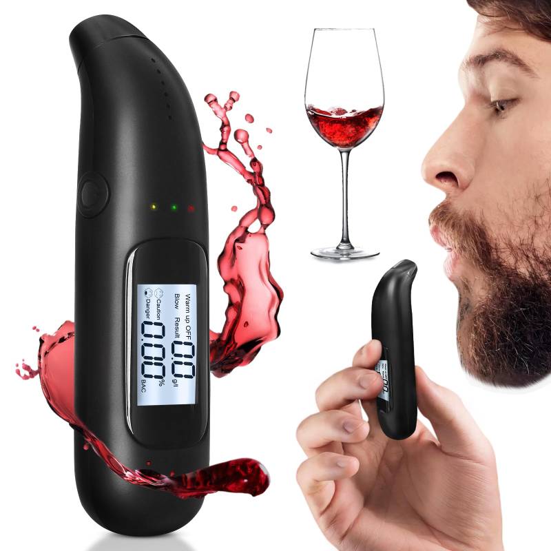 YUFFQOPC Alkoholtester, Alkoholtester Polizeigenau mit Digitaler Blauer LCD-Anzeige, mit USB-Akku Professioneller Alkoholmessgerät, Mouthpieces unnötig, für den Einsatz zu Hause oder auf Partys von YUFFQOPC