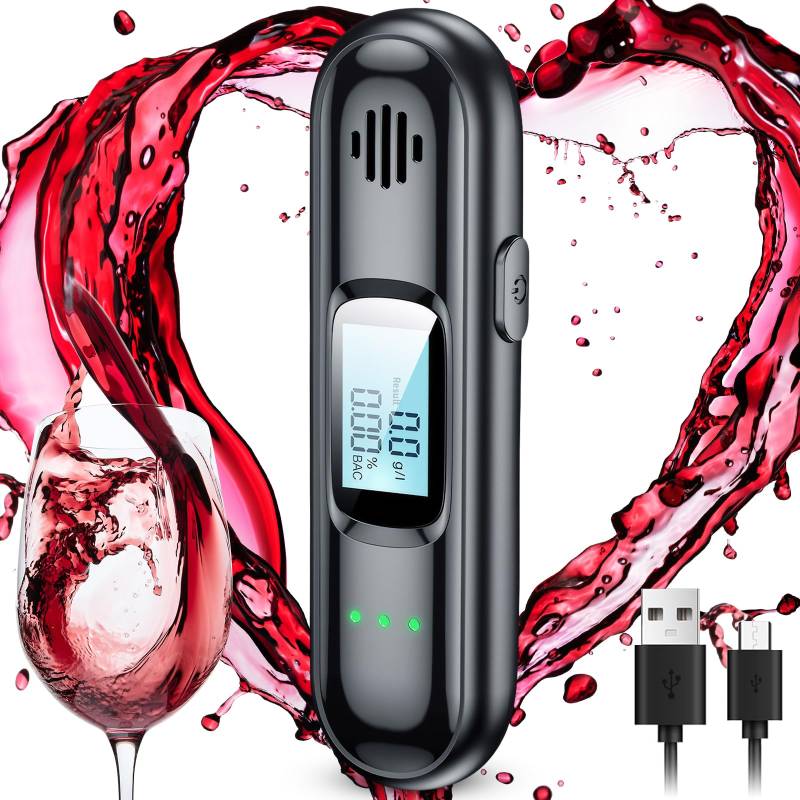 YUFFQOPC Alkoholtester Polizeigenau, Aufladbar Alkoholtester,Hochpräziser Promillemessgerät mit Digitalem Blauer LCD-Anzeige,Professioneller Alkoholmessgerät für den Einsatz zu Hause oder auf Partys von YUFFQOPC