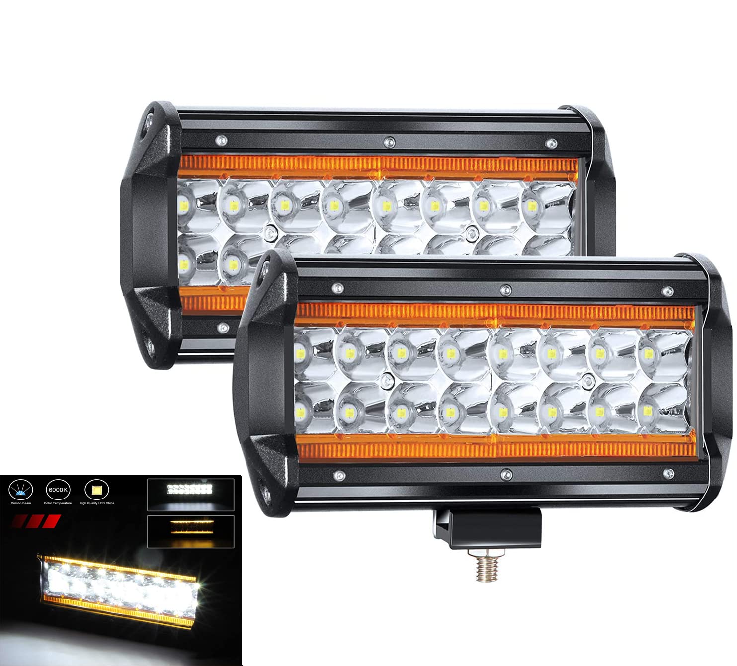 7 Zoll Paar LED Zusatzscheinwerfer 240W 24000LM LED Bar Hi Lo Strahl Reinweiß 6000K+3000K Bernstein Gelb Augen Engel Arbeitslicht 9-30V Offroad Scheinwerfer Arbeitsscheinwerfer Traktor SUV. von YUGUANG