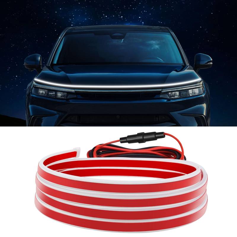 YUGUANG Auto Haube Licht Streifen,70 Zoll LED Streifen Lichter für Auto,Weiß Wasserdicht Flexibler Dynamischer Scan Start up Hoodbeam Lichtstreifensatz für Autos, SUVs, Lastwagen von YUGUANG