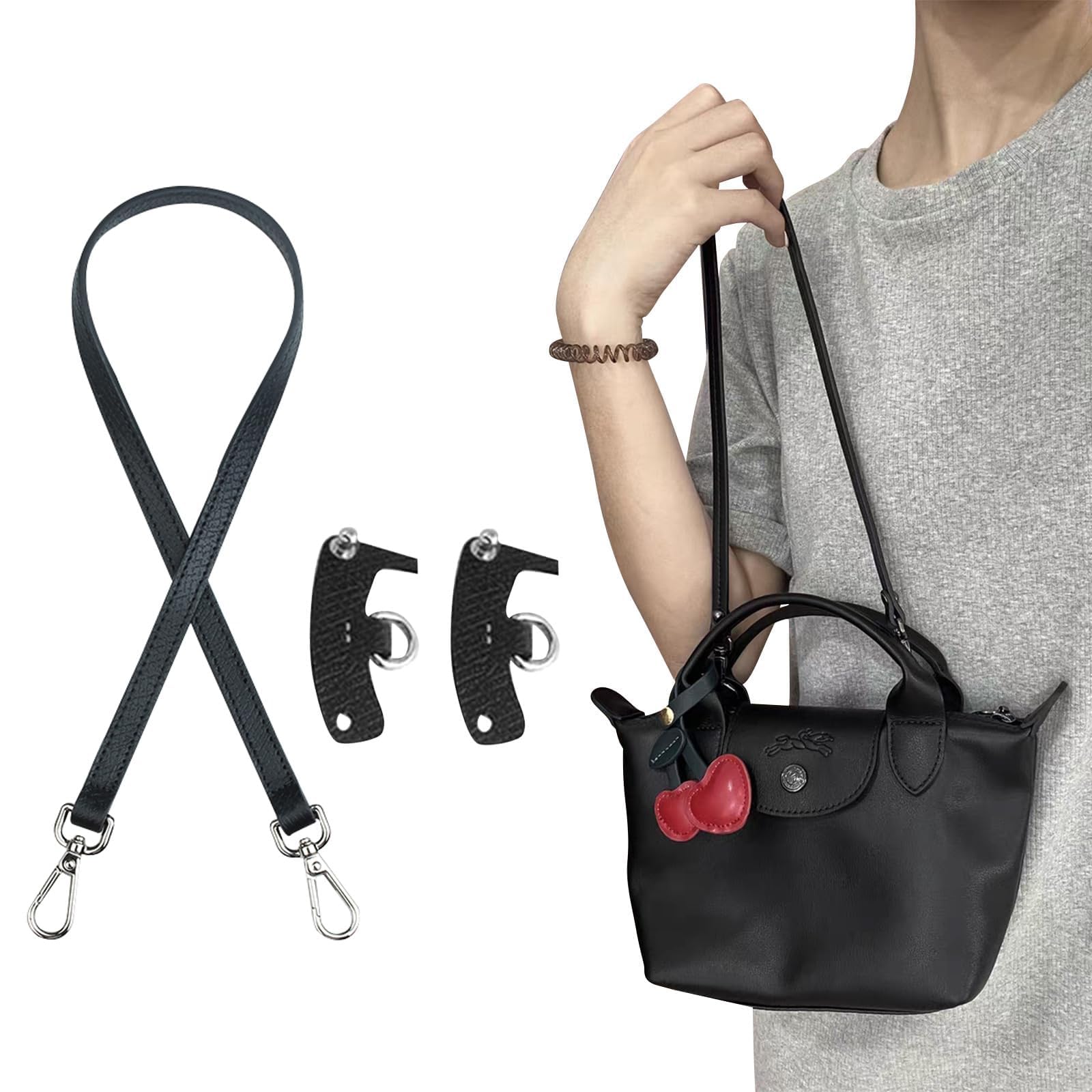longchamp Schultergurt，Geldbörse Riemen Crossbody Verstellbarer Ersatz für Long Champ Le Pliage Original Mini Pouch Strap (Schwarz-B) von YUHONLNOR