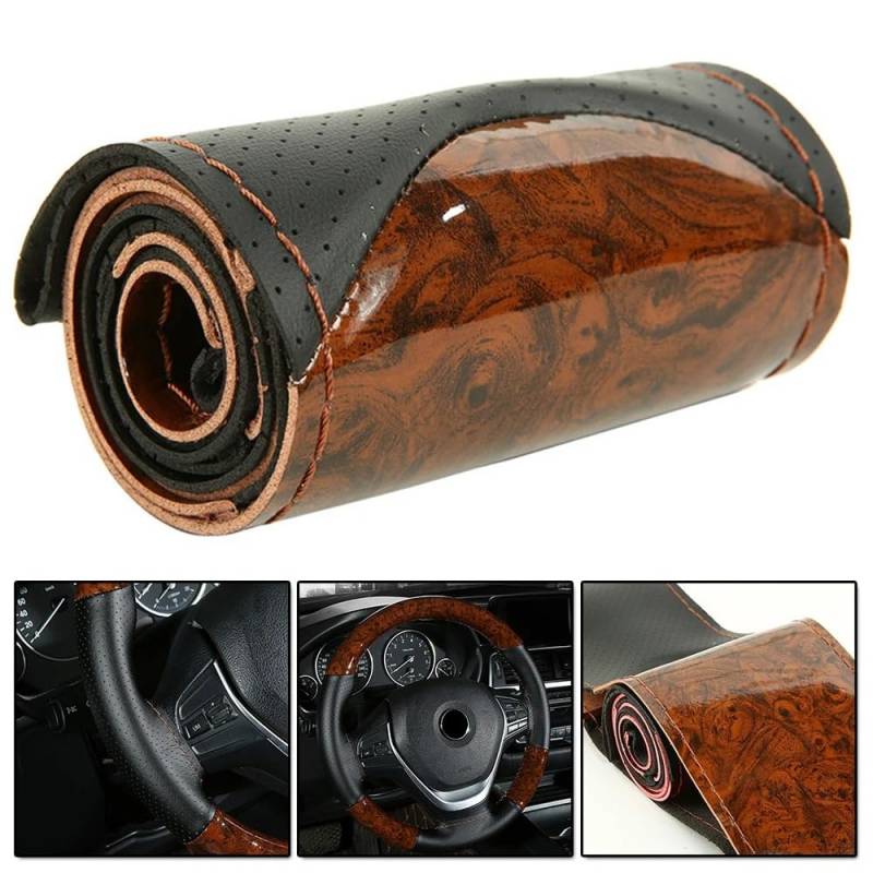 YUIBFWQ Auto Lenkradabdeckung, Pfirsich Holz, 37-38cm, Leder, Universal, Brown von YUIBFWQ