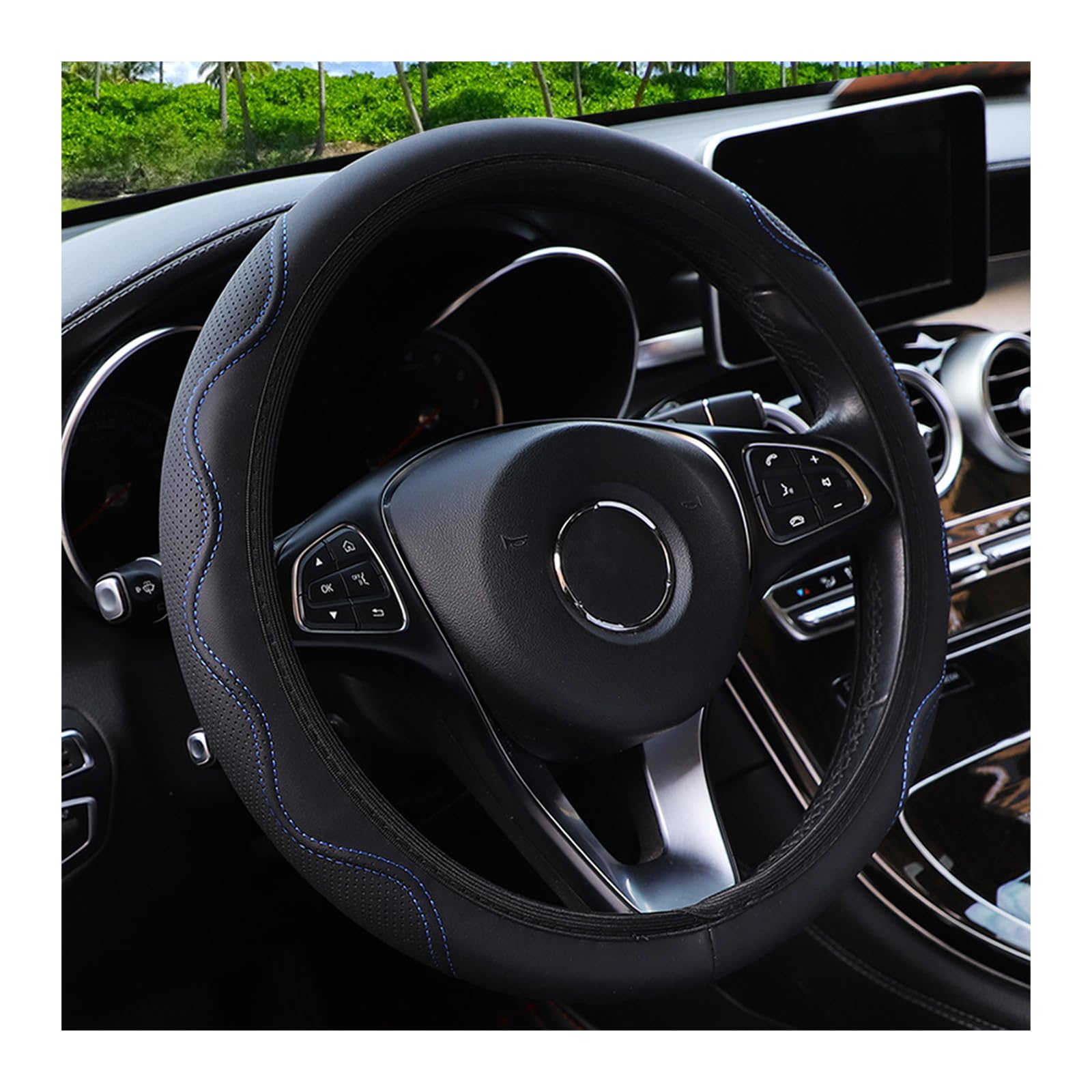 Lenkradbezug Leder, Auto Lenkradbezug Universal Anti Rutsch Atmungsaktiv Elastizität Mikrofaser Welligkeit lenkradhülle, Auto Lenkrad Schutzhülle 37-38cm Schwarz Blau Lenkradbezug Leder, Auto Lenkradbezug Universal Anti Rutsch Atmungsaktiv Elastizität Mikrofaser Welligkeit lenkradhülle, Auto Lenkrad Schutzhülle 37-38cm Schwarz Blau von YUJINGTING