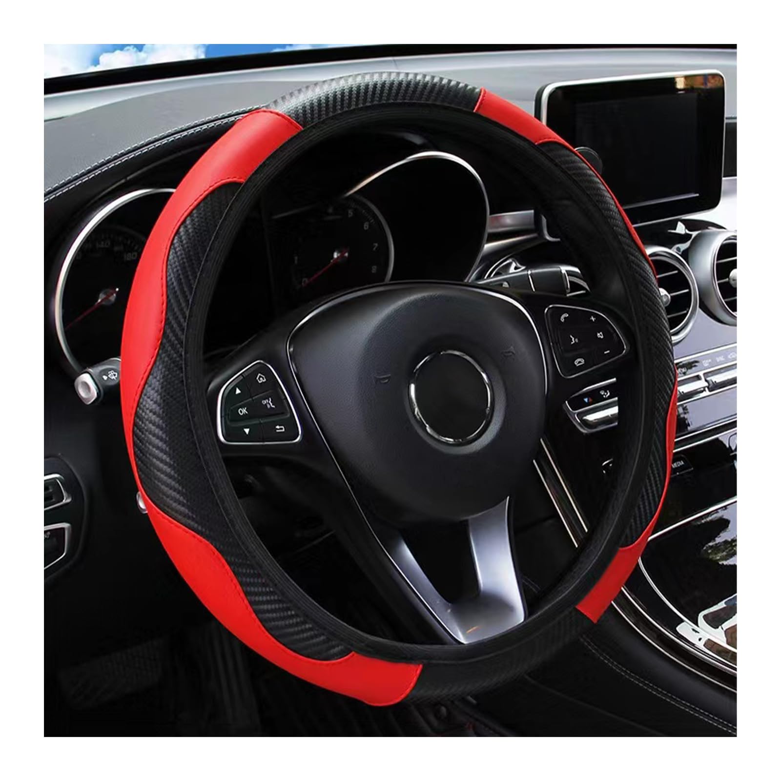 Lenkradbezug Leder, Auto Lenkradbezug Universal Anti Rutsch Atmungsaktiv Elastizität Mikrofaser lenkradhülle, Auto Lenkrad Schutzhülle 37-38cm Rot Lenkradbezug Leder, Auto Lenkradbezug Universal Anti Rutsch Atmungsaktiv Elastizität Mikrofaser lenkradhülle, Auto Lenkrad Schutzhülle 37-38cm Rot von YUJINGTING