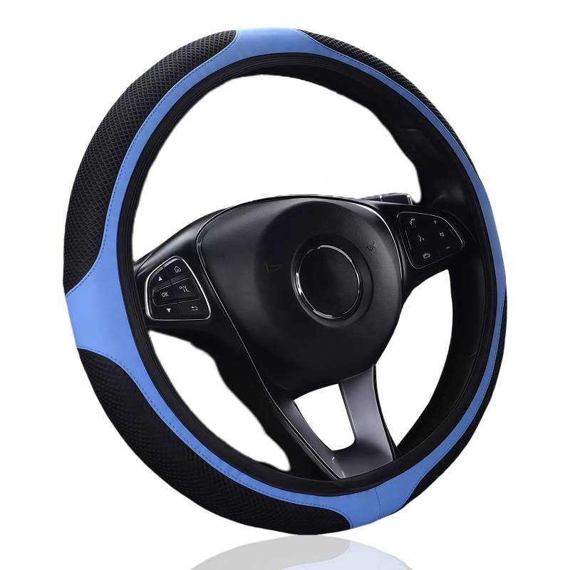 Lenkradbezug Leder Mesh Auto Lenkradbezug Universal Anti Rutsch Atmungsaktiv Verschleißfest Elastizität Steering Wheel Cover Lenkradhülle Blau 37-38cm Lenkrad Bezug von YUJINGTING