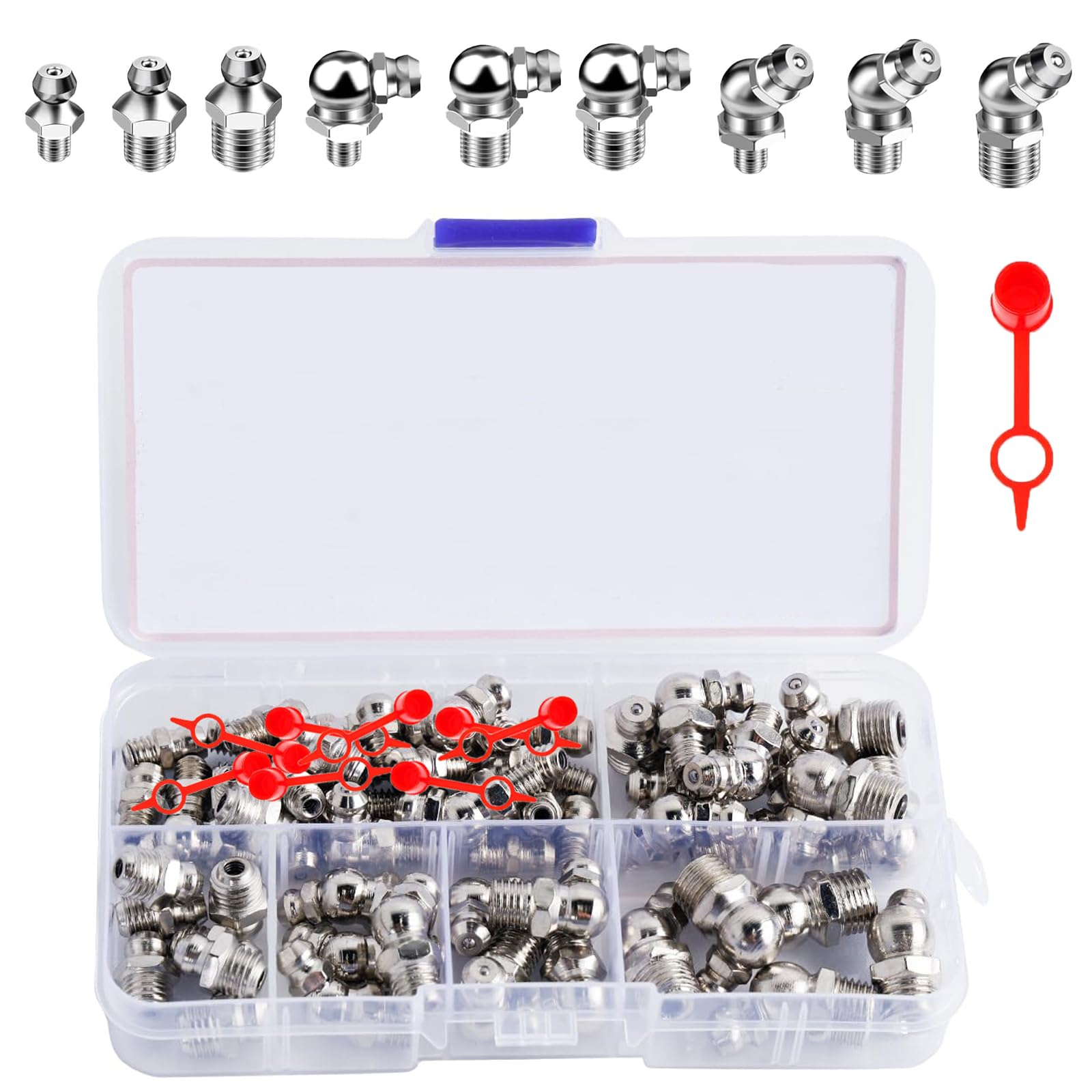 YUNXCNA Schmiernippel Sortiment Kit, M6 M8 M10 Metrisch Fettnippel Sortiment Kit, 60 Stück Schmiernippel Kit, Hydraulik Fettnippel mit 10 Stück Kunststoff Fettfitting Kappe, Für Schmierpressen YUNXCNA Schmiernippel Sortiment Kit, M6 M8 M10 Metrisch Fettnippel Sortiment Kit, 60 Stück Schmiernippel Kit, Hydraulik Fettnippel mit 10 Stück Kunststoff Fettfitting Kappe, Für Schmierpressen von YUNXCNA