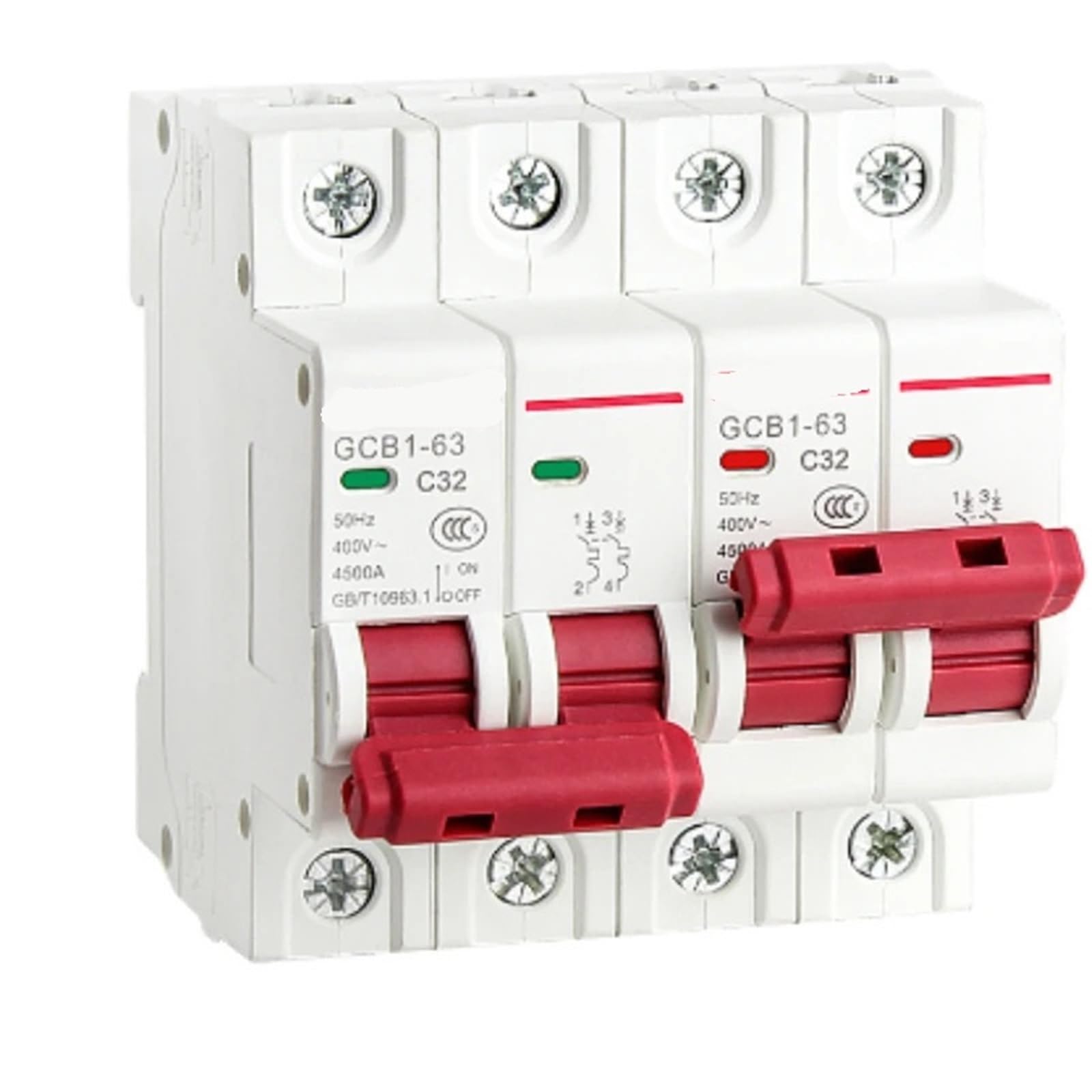 Dual Power Manueller Transferschalter 1P + 1P 2P + 2P 3P + 3P Dual Power Verriegelung Leistungsschalter 32A 63A 220V-400V Din-Schiene MCB 1 Stücke(4P,63A) von YUOBRUVB