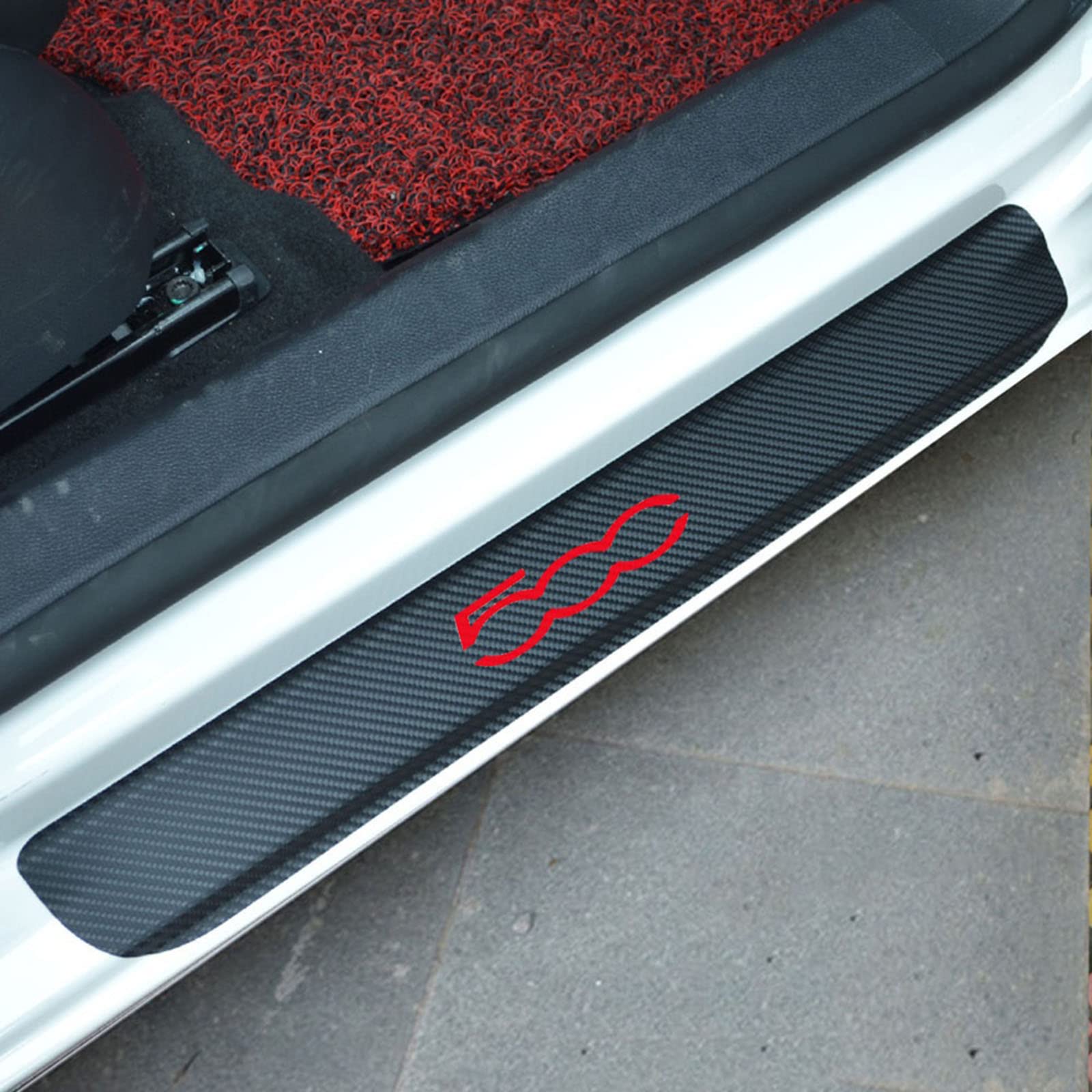 4 Stück Auto Einstiegsleisten Lackschutzfolie für Fi-at 500 500x 500l Panda TIPO Punto BRAVOTuning Zubehör, Kohlefaser Türstufenschutz Aufkleber mit Logo - Innen-Styling-Zubehör, 500 Red von YUPACK
