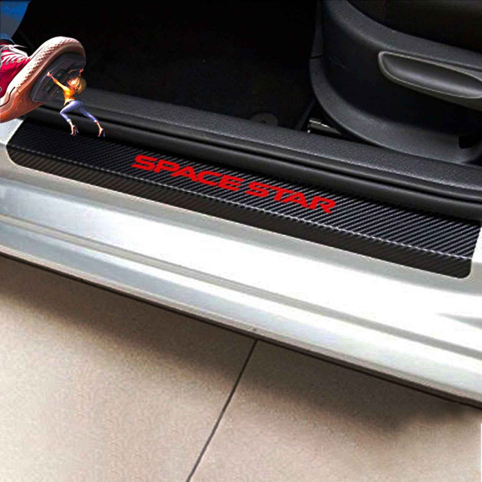 4 Stück Auto Einstiegsleisten Lackschutzfolie für Mitsu-bishi ASX Pajero L200 Lancer Mirage Tuning Zubehör, Kohlefaser Türstufenschutz Aufkleber mit Logo - Innen-Styling-Zubehör,Space Star Red von YUPACK