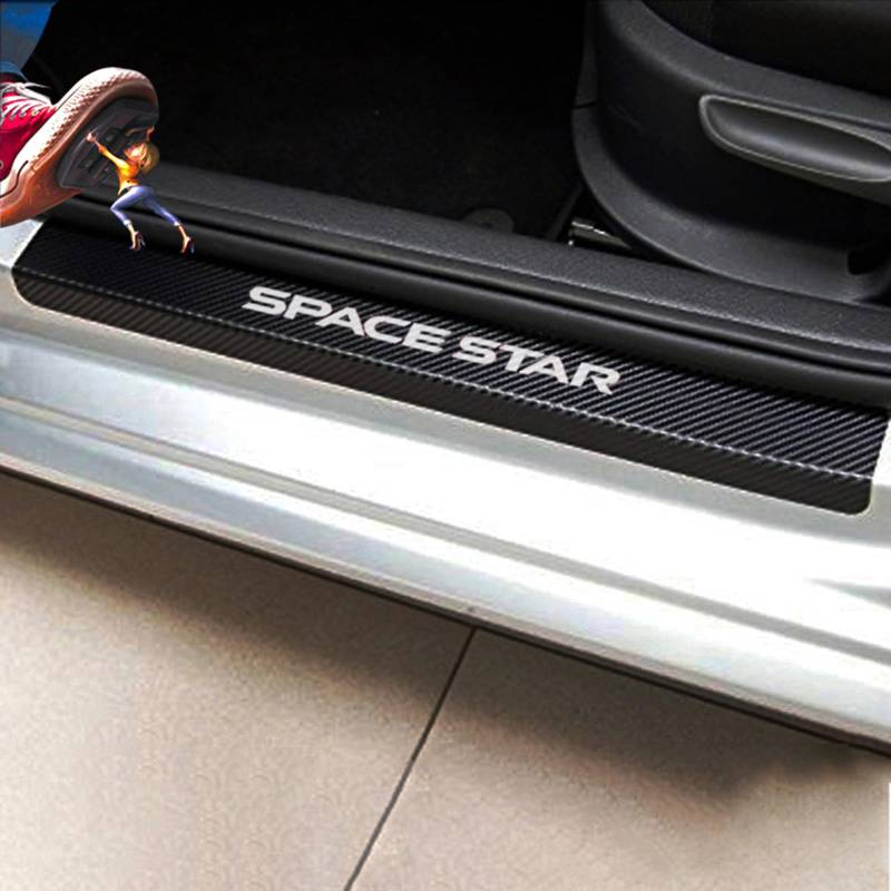 4 Stück Auto Einstiegsleisten Lackschutzfolie für Mitsu-bishi ASX Pajero L200 Lancer Mirage Tuning Zubehör, Kohlefaser Türstufenschutz Aufkleber mit Logo - Innen-Styling-Zubehör,Space Star White von YUPACK