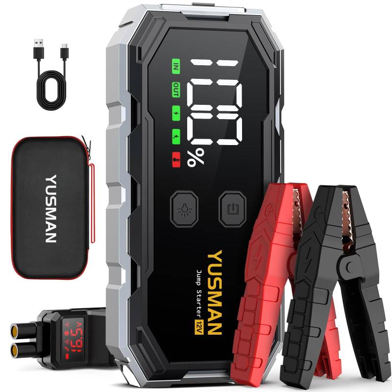 YUSMAN Starthilfe Powerbank,6000A 12V Starthilfe Powerbank für pkw(alle Autos oder 10.0L Dieselfahrzeuge),Auto Starthilfe Powerbank mit LCD Display und Unterstützt 4 LED-Lichtmodi,Schnellladung von YUSMAN