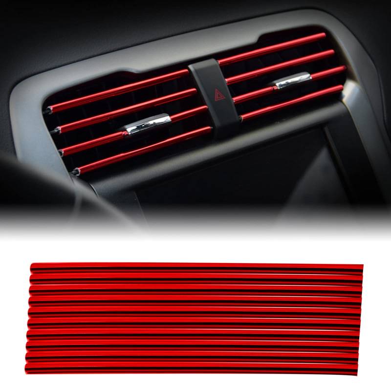 10 Stück Auto Lüftungsschlitz Dekoration YUTOU Dekoration Streifen Auto Interior Decor Zubehör Auto Luftauslass Dekoration Streifen Auto Styling Klimaanlage Lüftungsgitter Zierleiste (Rot） von YUTOU