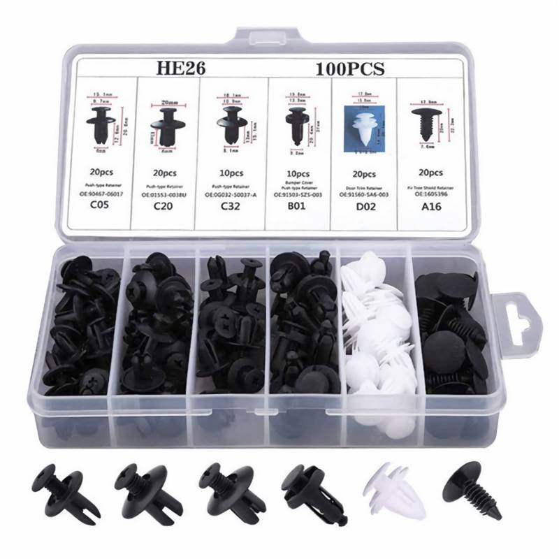 YUTOU 100 Stück Auto Befestigung Clips Universal Türverkleidung Klammern Stoßstangen Kunststoffniet Befestigungsclips Stoßstange Spreiznieten Auto Reparatur Nieten Set von YUTOU