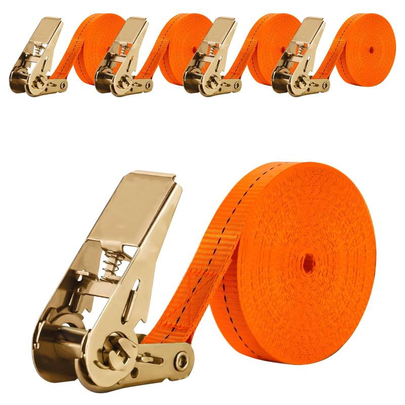 YUZHEDM Spanngurte 4 Stück Zurrgurte mit Ratsche 2.5CM X 8 M Verstellbare Spanngurte Befestigungsgurt Belastbar 1000 KG,für Gepäck Motorrad Fahrräder Dachträger Förderband,Orang von YUZHEDM