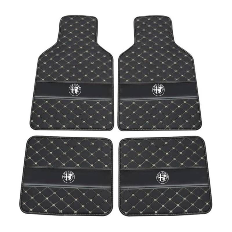 Leder-Auto-Fußmatten für Alfa Romeo 166 1998-2008, Strapazierfähiger Rutschfester Auto-Bodenbelag Autozubehör,B-Black Beige von YXCYJ