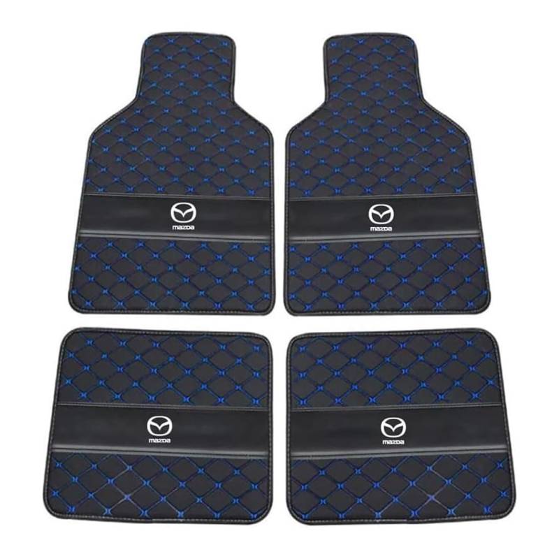 Leder-Auto-Fußmatten für Mazda MX-5 2005-2015, Strapazierfähiger Rutschfester Auto-Bodenbelag Autozubehör,D-Black Blue von YXCYJ