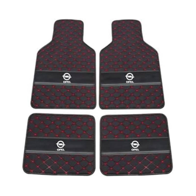 Leder-Auto-Fußmatten für OPEL Vauxhall Vectra C 2002-2008, Strapazierfähiger Rutschfester Auto-Bodenbelag Autozubehör,C-Black Red von YXCYJ